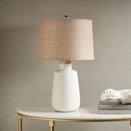 White Ceramic Round Table Lamp