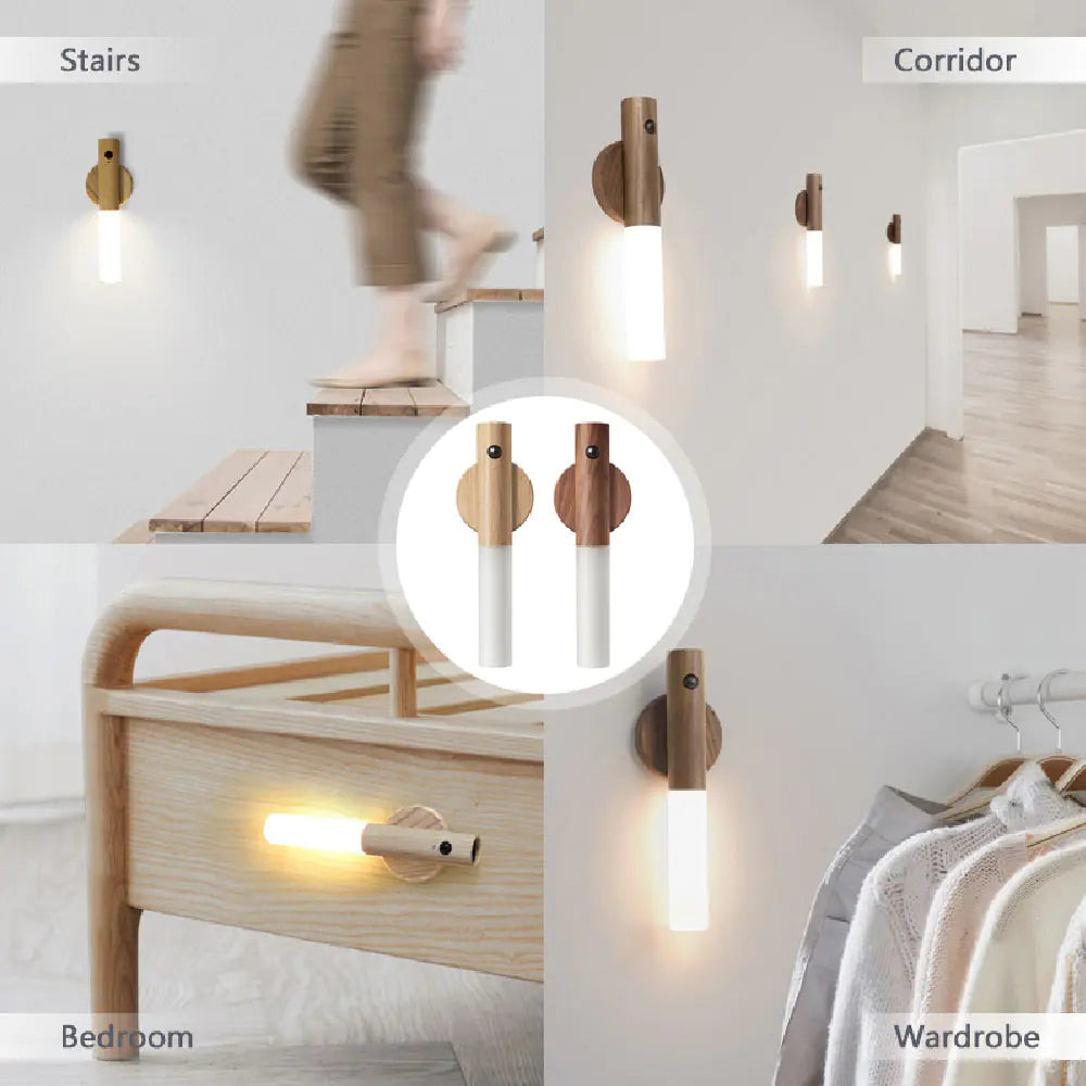 Luz de noche LED USB inalámbrica con forma de palo de madera