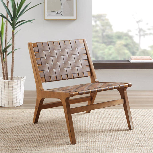 Vegan Leather Woven Midcentury Modern Accent Chair