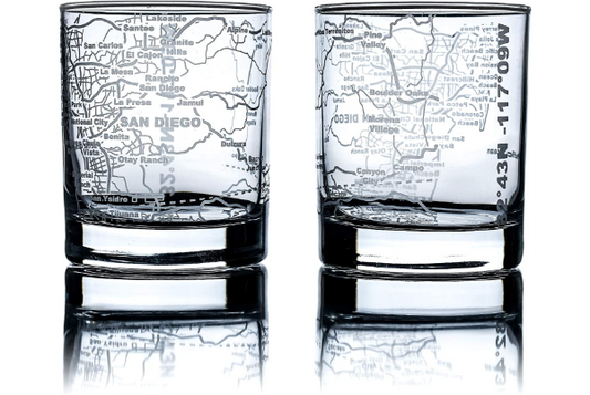 Vasos de whisky con cuadrícula de calles grabadas de San Diego: JUEGO DE 2