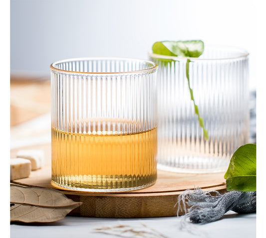 Juego de 4 vasos de whisky de cristal estriado