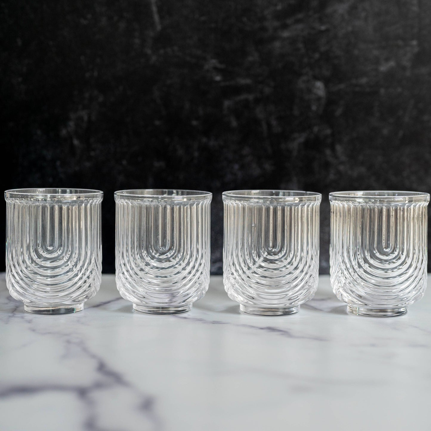 Art Deco Cocktail Glasses - Lowball Ribbed Wave Glasses. Set of 4.