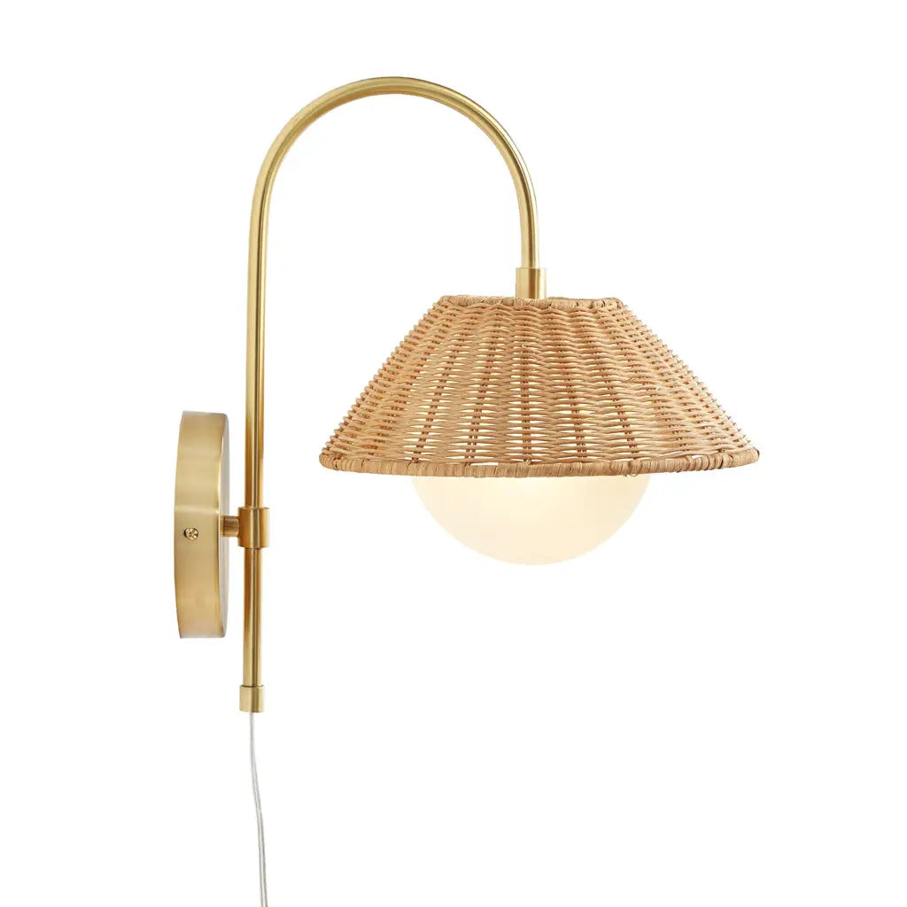 Rattan Weave Gold Plug-in Wall Sconce Light