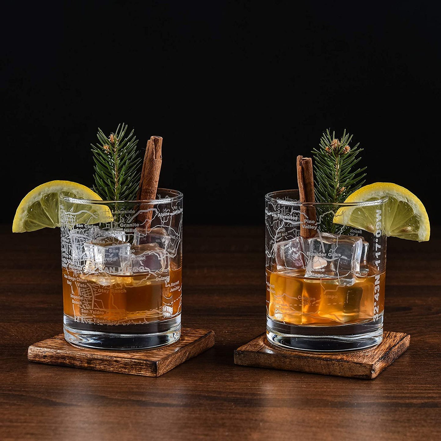 San Diego Etched Street Grid Whiskey Glasses: SET OF 2