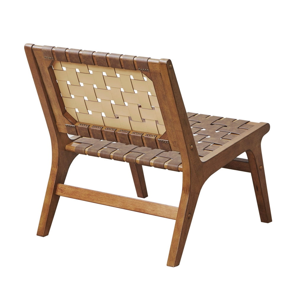 Vegan Leather Woven Midcentury Modern Accent Chair
