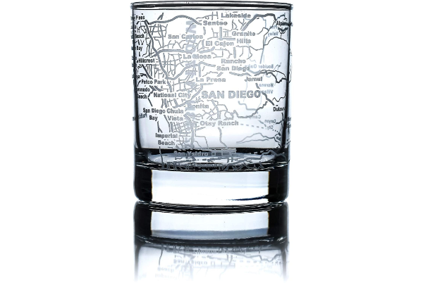 Vasos de whisky con cuadrícula de calles grabadas de San Diego: JUEGO DE 2