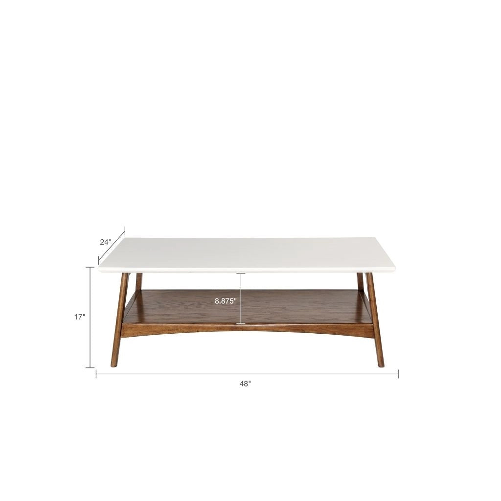 Midcentury Modern Pecan Wood Coffee Table with Bottom Shelf