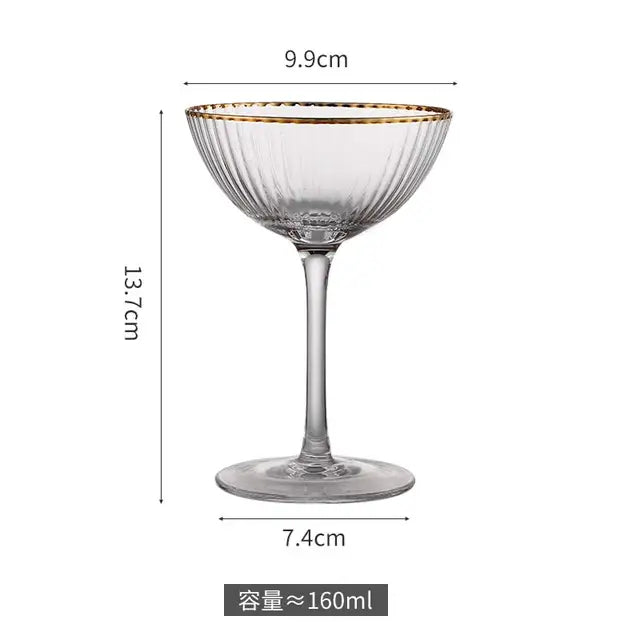 Cocktail Glass Goblet with Gold Rim