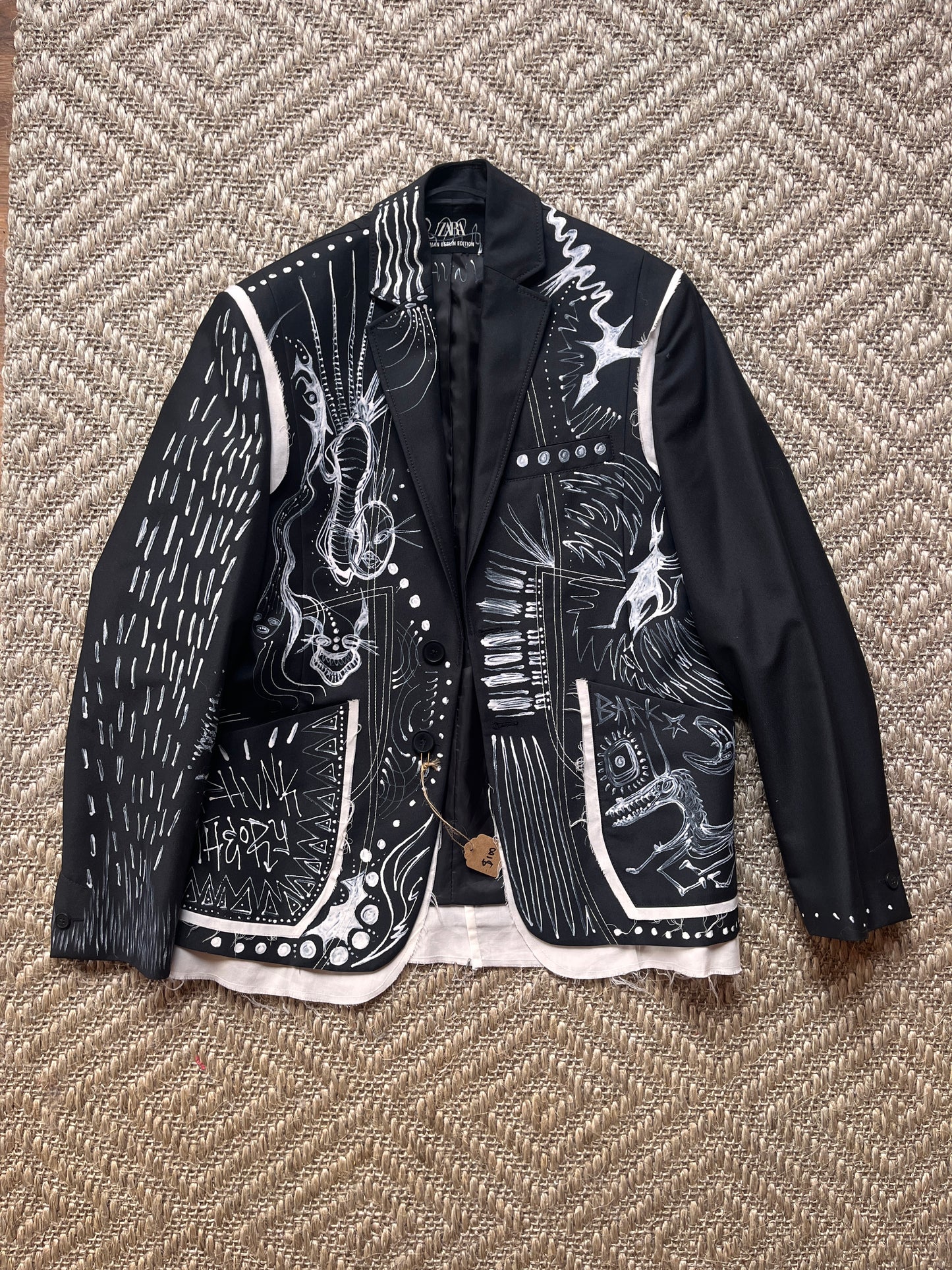 Hand-Painted Unisex Black Blazer by Phunk Theory