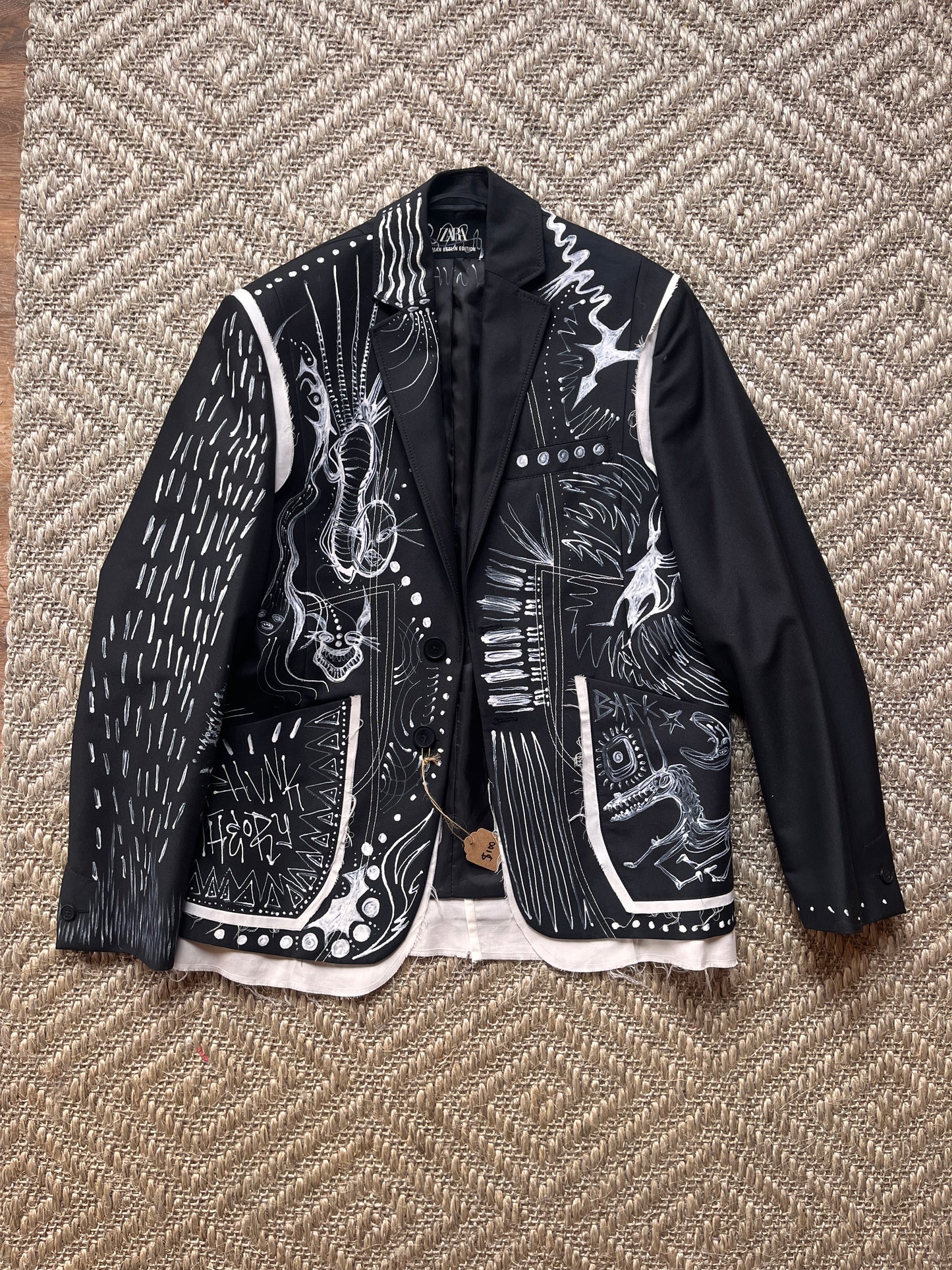 Hand-Painted Unisex Black Blazer by Phunk Theory