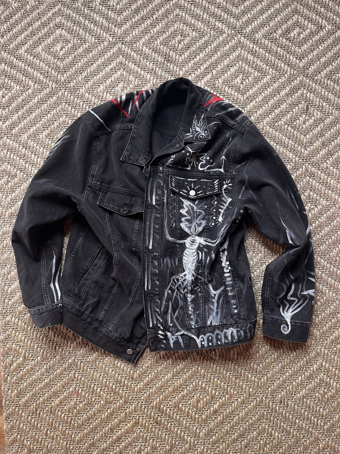 Hand-Painted Unisex Black Denim Jacket by Phunk Theory