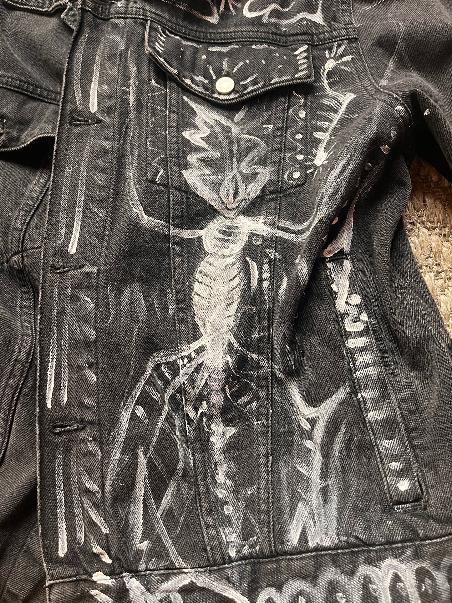 Hand-Painted Unisex Black Denim Jacket by Phunk Theory