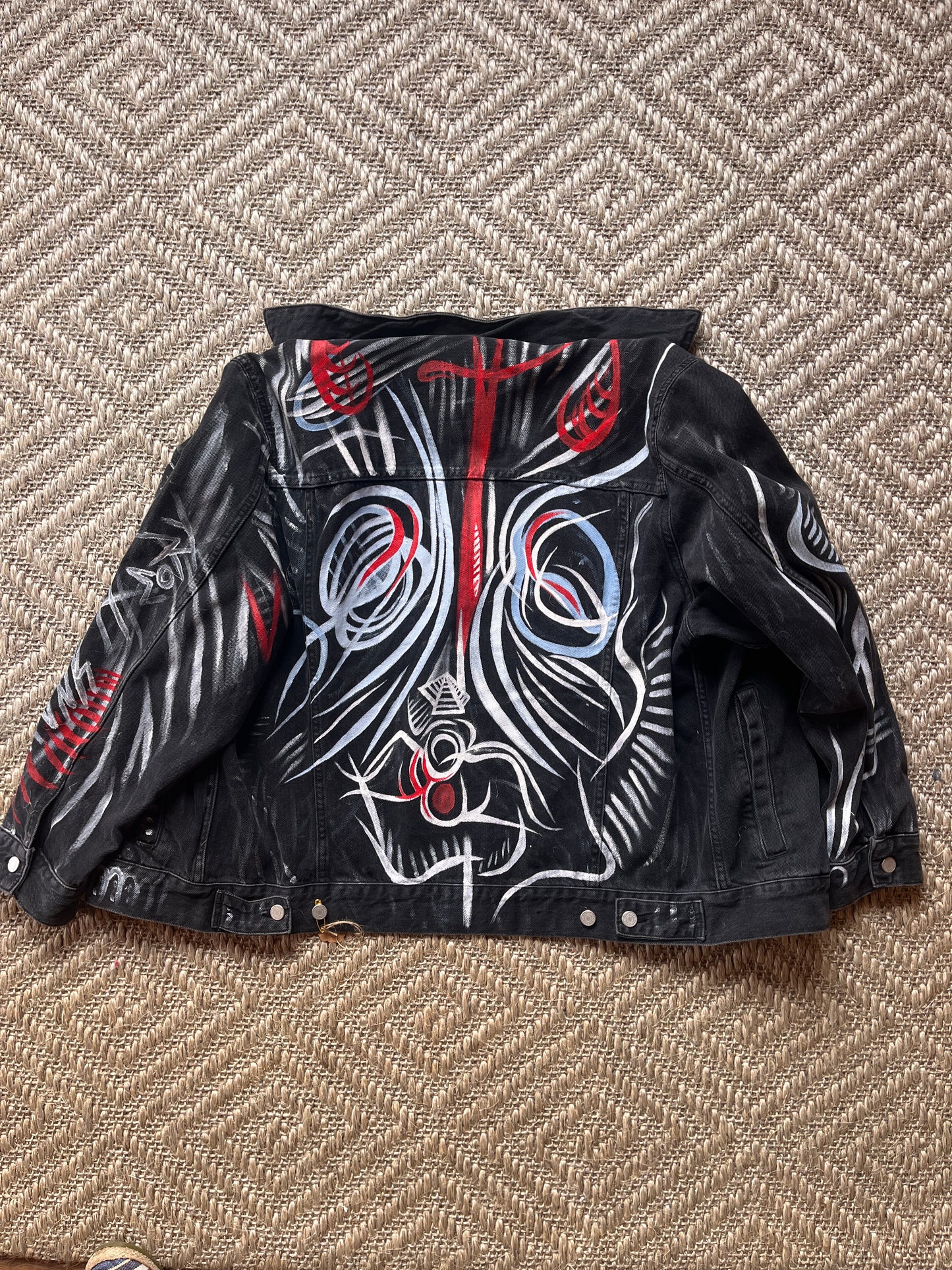 Hand-Painted Unisex Black Denim Jacket by Phunk Theory