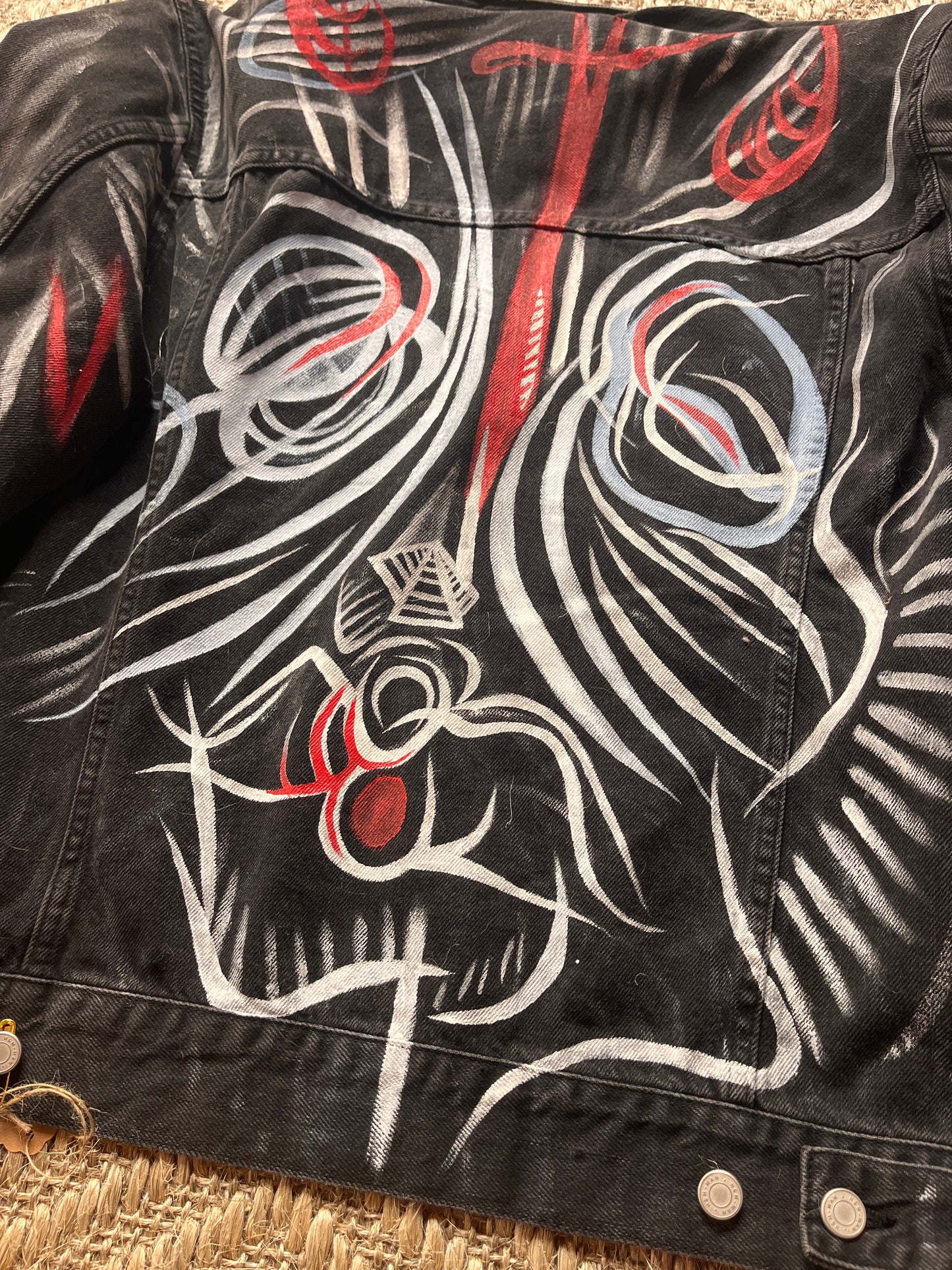 Hand-Painted Unisex Black Denim Jacket by Phunk Theory