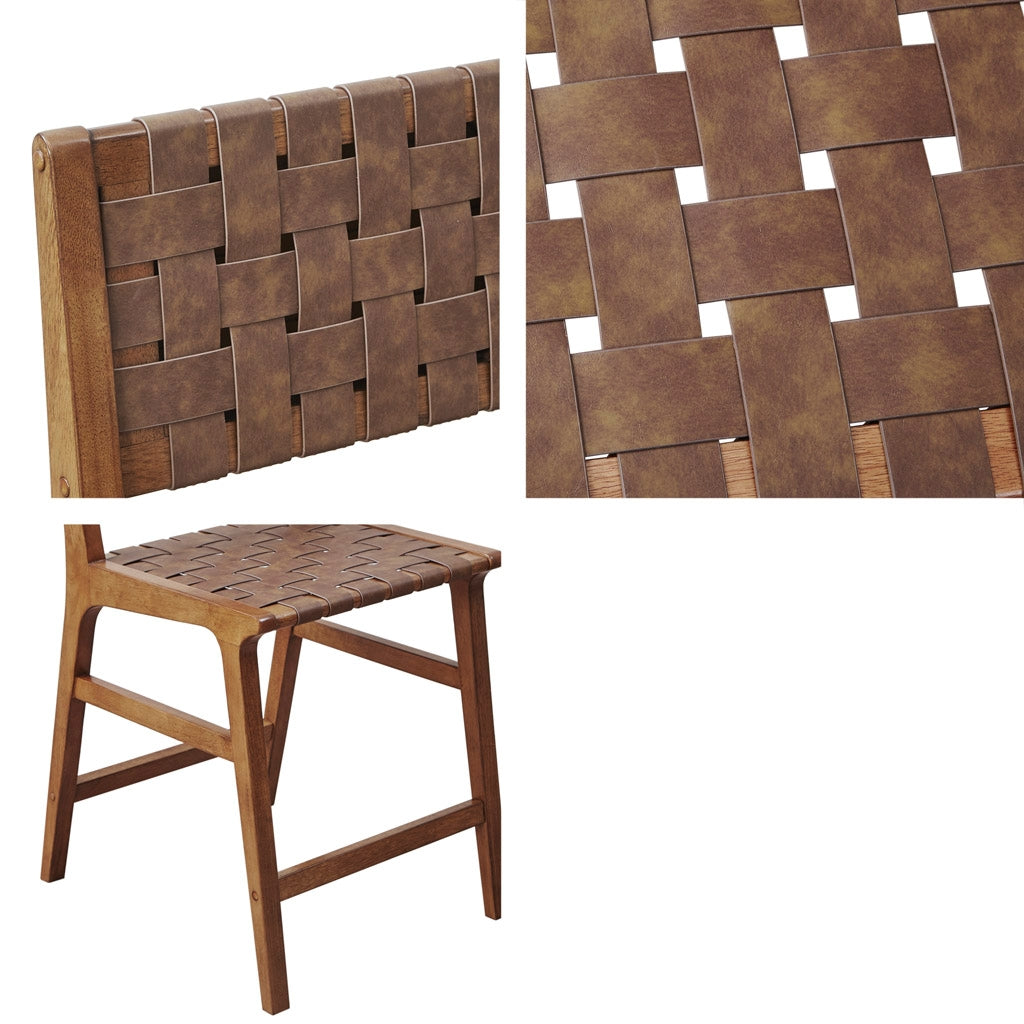 Vegan Leather Woven Midcentury Modern Counter Stool