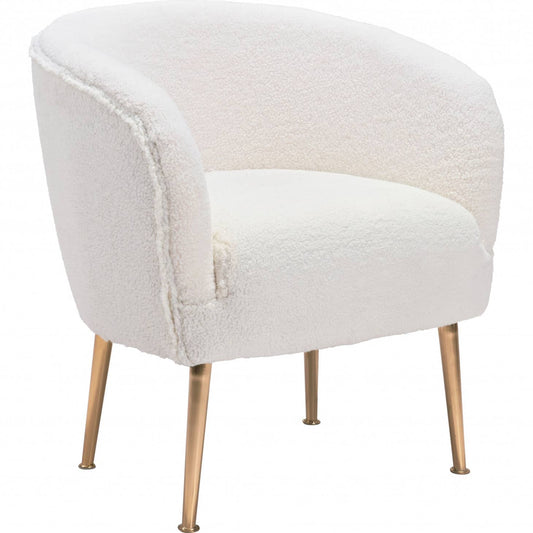 29" Beige Sherpa and Gold Arm Chair