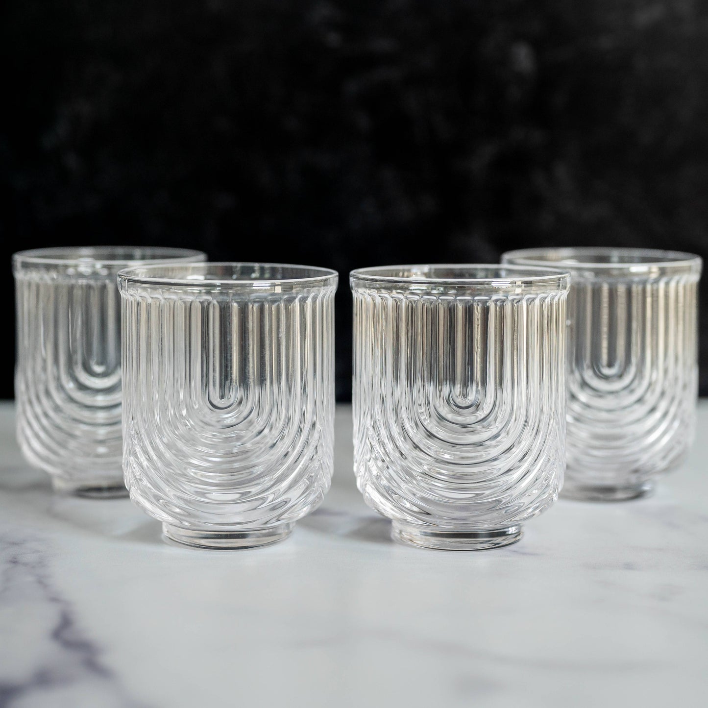 Art Deco Cocktail Glasses - Lowball Ribbed Wave Glasses. Set of 4.