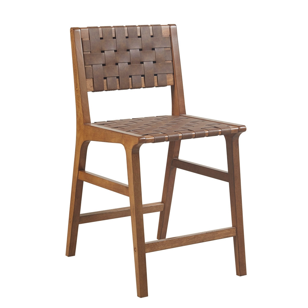 Vegan Leather Woven Midcentury Modern Counter Stool