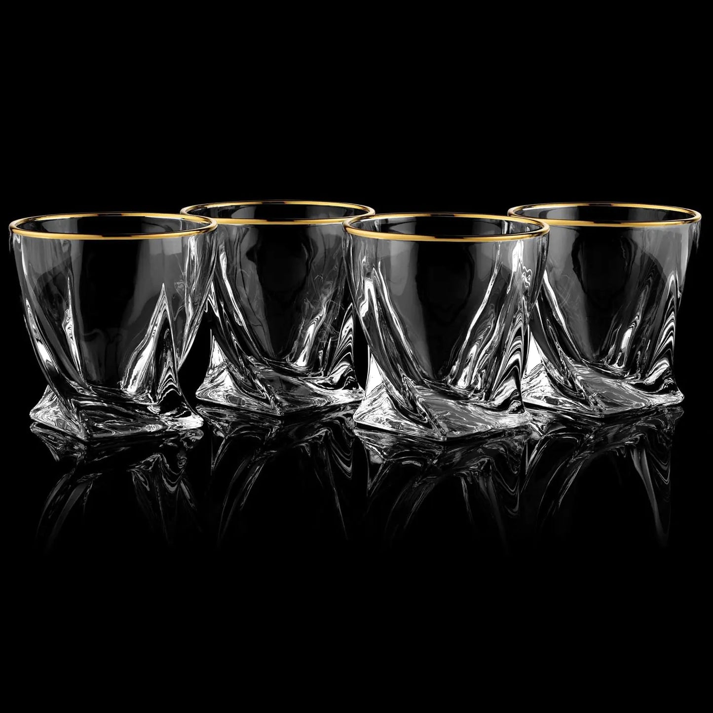 Juego de 4 vasos de whisky retorcidos con borde dorado