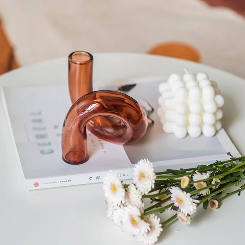 Jarrón de cristal con flores y candelabros para bodas y decoración del hogar