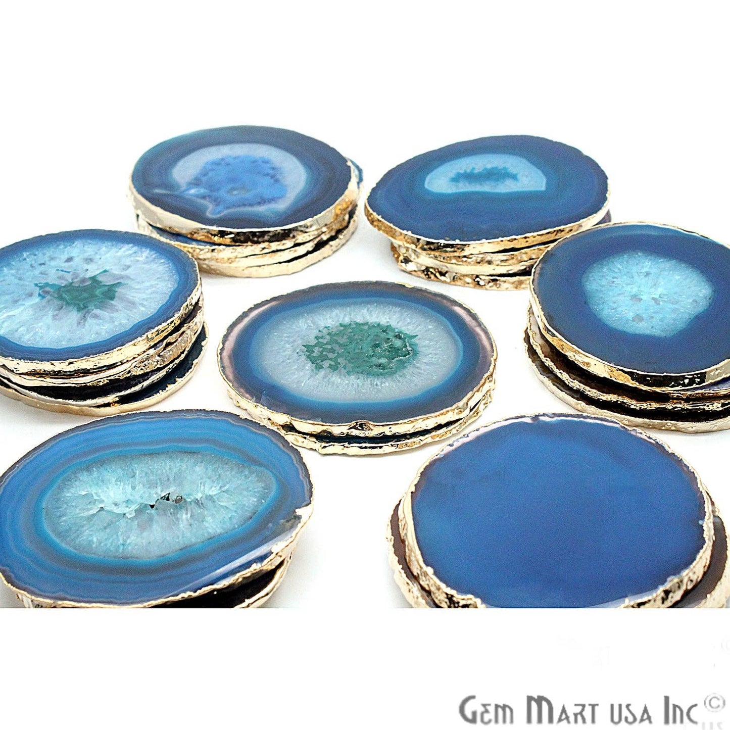 Natural Blue Agate Coaster Set Drinkware Electroplated Edge