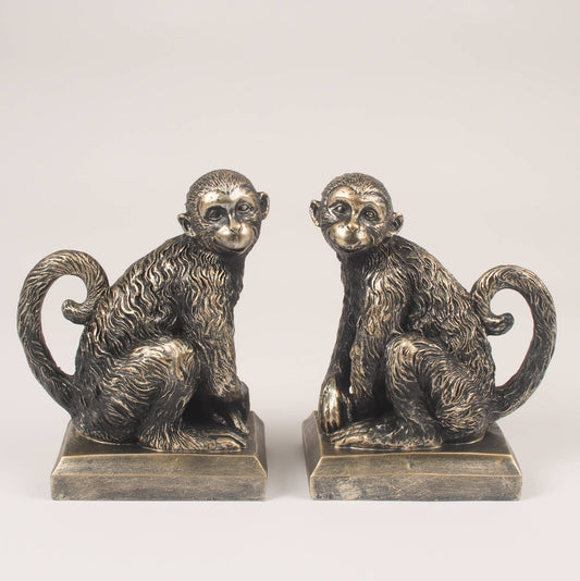Antique Bronze Resin Monkey Bookends