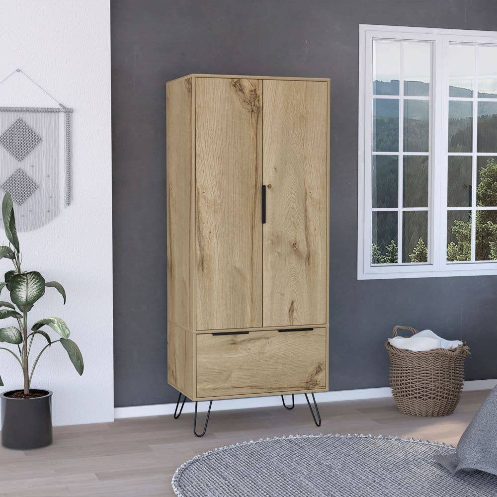 Skyoner Armoire, Double Door Cabinet, Light Oak Finish