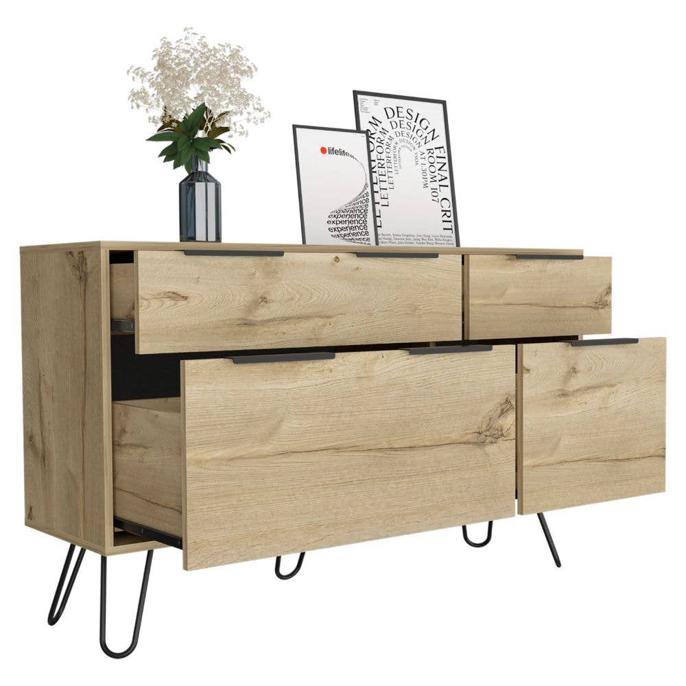 Skyoner Double Dresser, Hairin Legs, Light Oak Finish