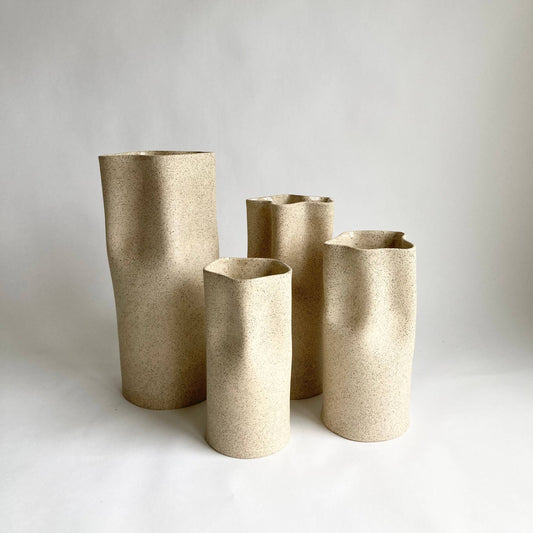 Sandy Speckled Ceramic Pinched Vase