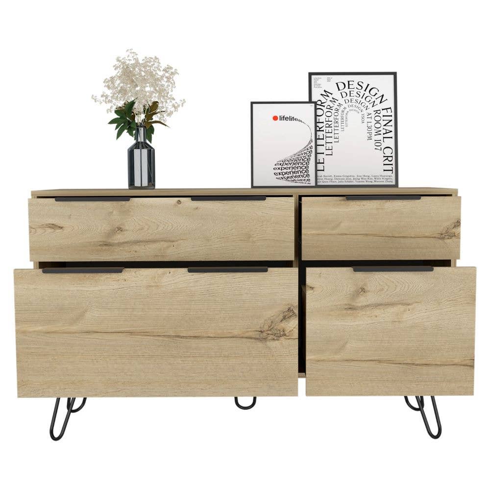 Skyoner Double Dresser, Hairin Legs, Light Oak Finish