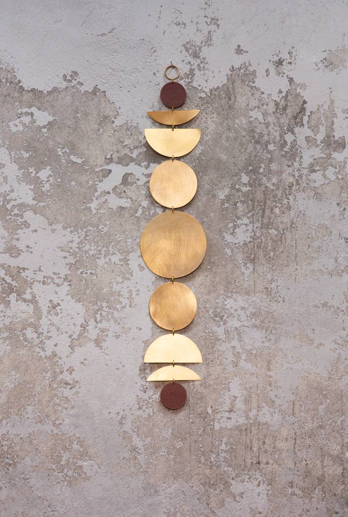 Brass and Recycled Paper Moon Phases Wall Hanging