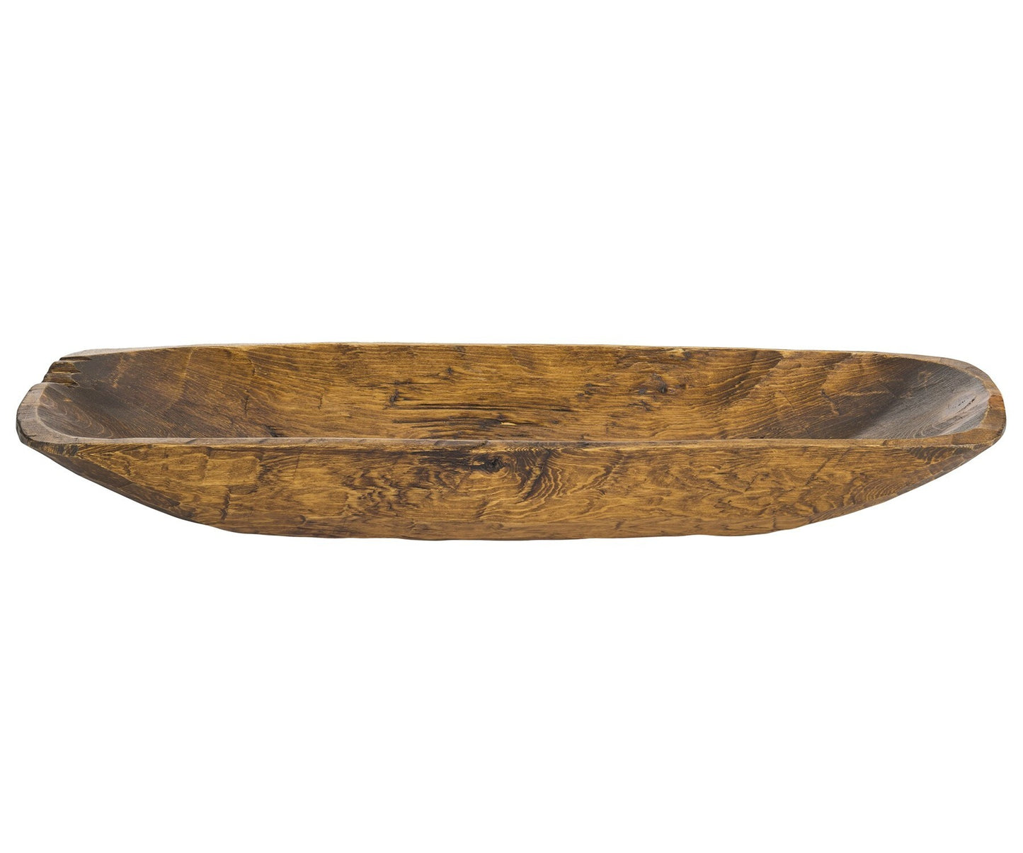 Rustic Brown and Natural Handcarved Thin Oval Centerpiece Bowl