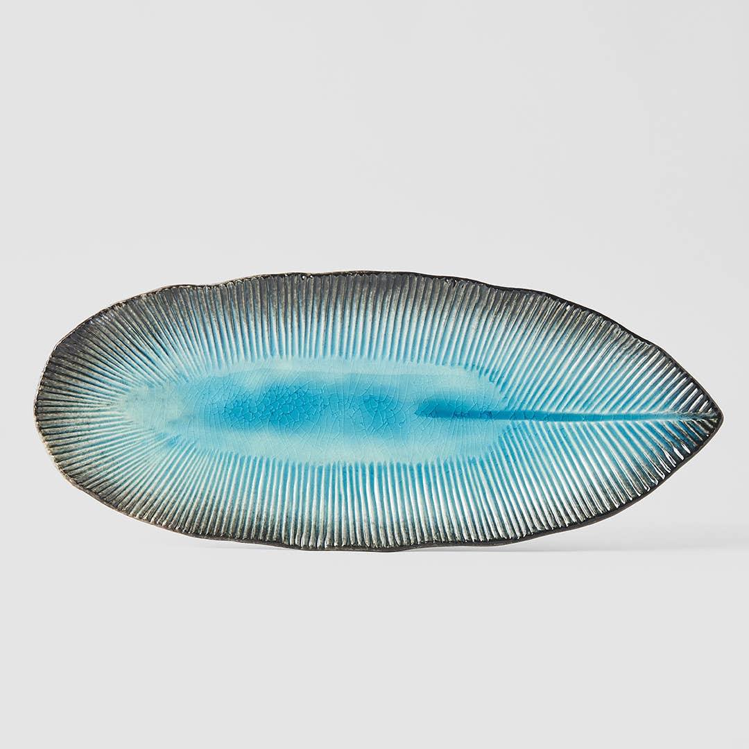 Japanese Sky Blue ridge oval plate 32cm