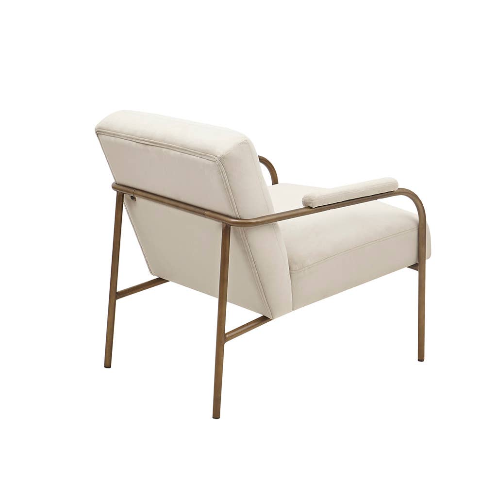 Modern Velvet Low Back Lounge Chair with Bronze Legs, Beige