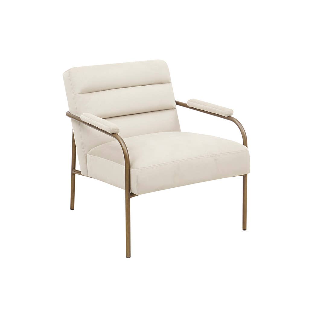 Modern Velvet Low Back Lounge Chair with Bronze Legs, Beige