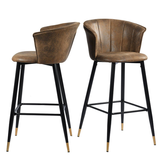 Pair of 30'' Counter & Bar Stools Vintage Brown Suede Fabric