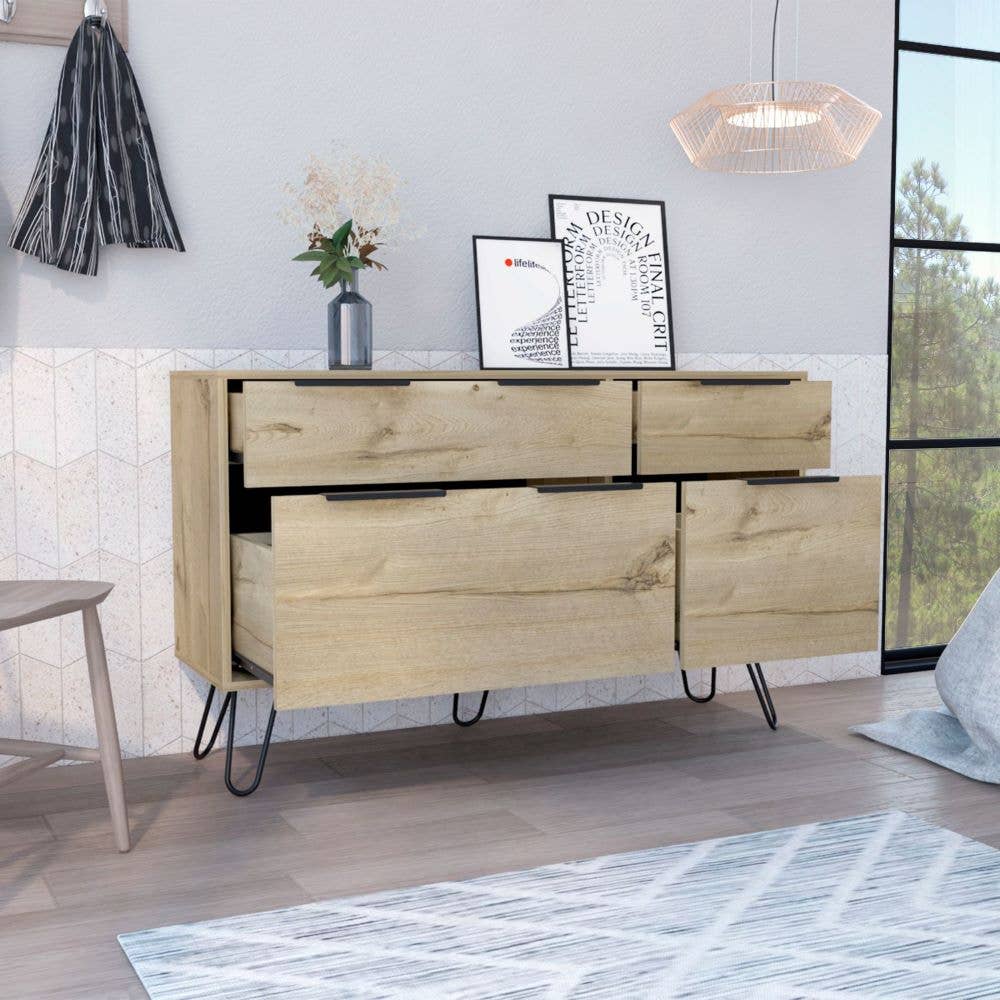 Skyoner Double Dresser, Hairin Legs, Light Oak Finish