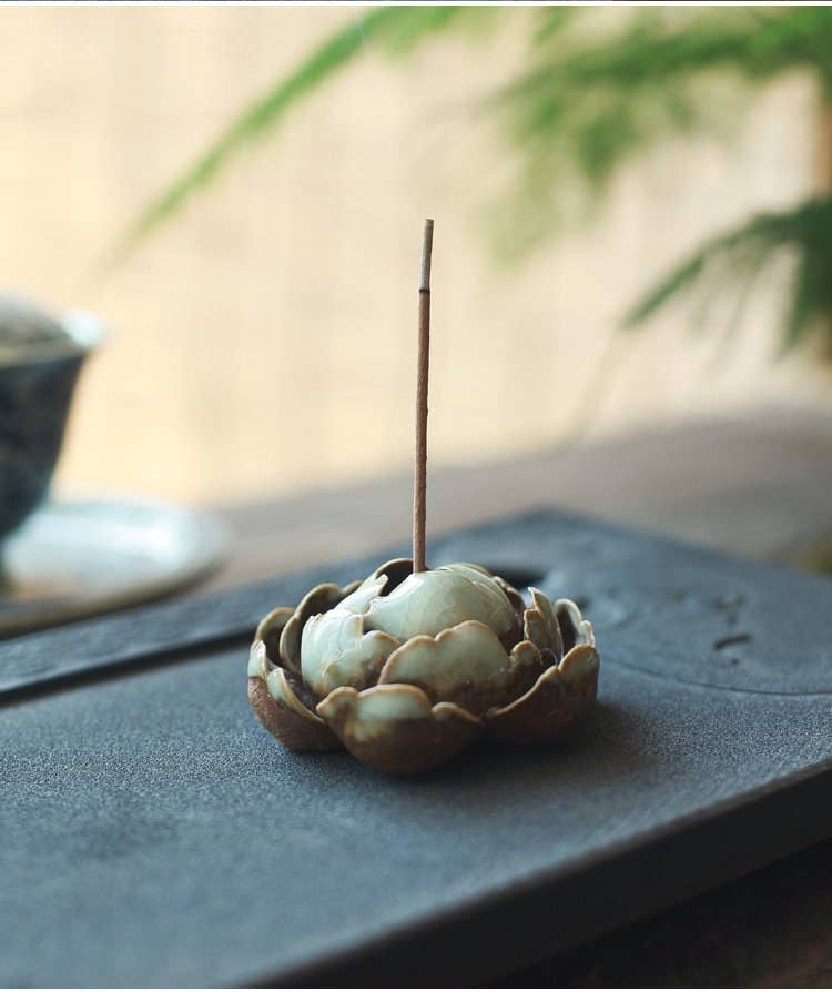 Handmade Ceramic Green Lotus Incense Burner