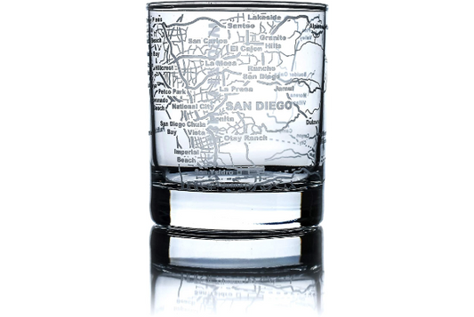 San Diego Etched Street Grid Whiskey Glasses: SET OF 2