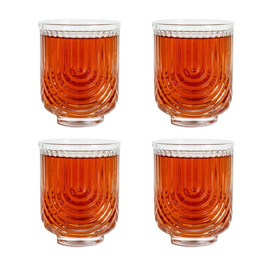 Art Deco Cocktail Glasses - Lowball Ribbed Wave Glasses. Set of 4.