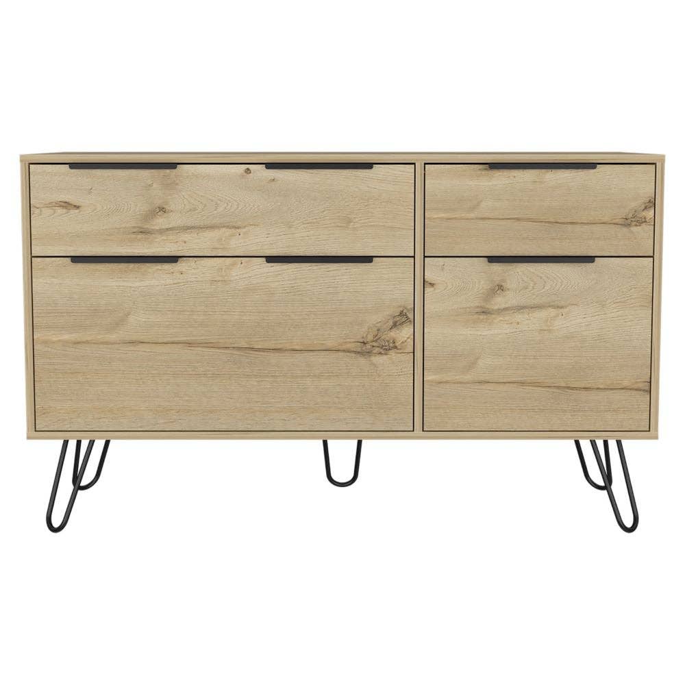 Skyoner Double Dresser, Hairin Legs, Light Oak Finish