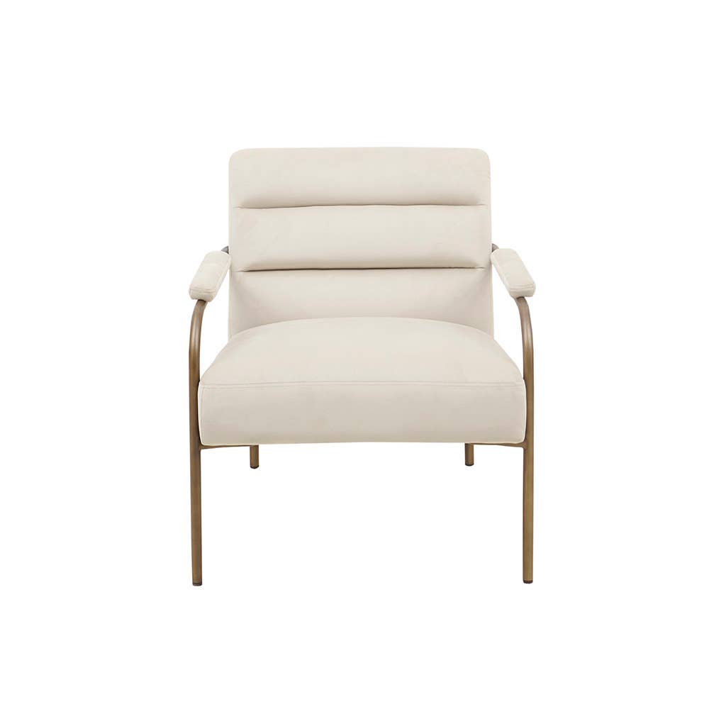 Modern Velvet Low Back Lounge Chair with Bronze Legs, Beige