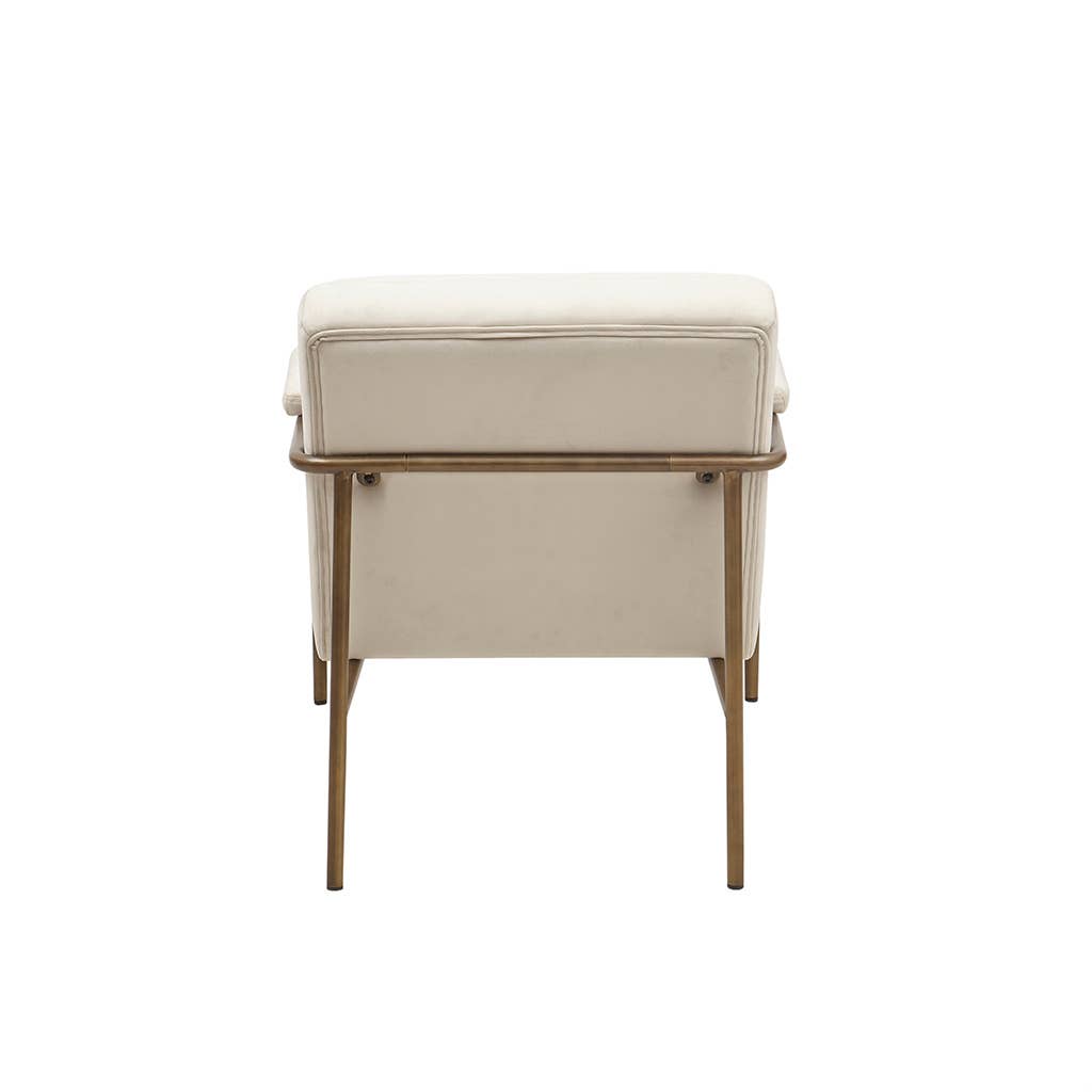 Modern Velvet Low Back Lounge Chair with Bronze Legs, Beige