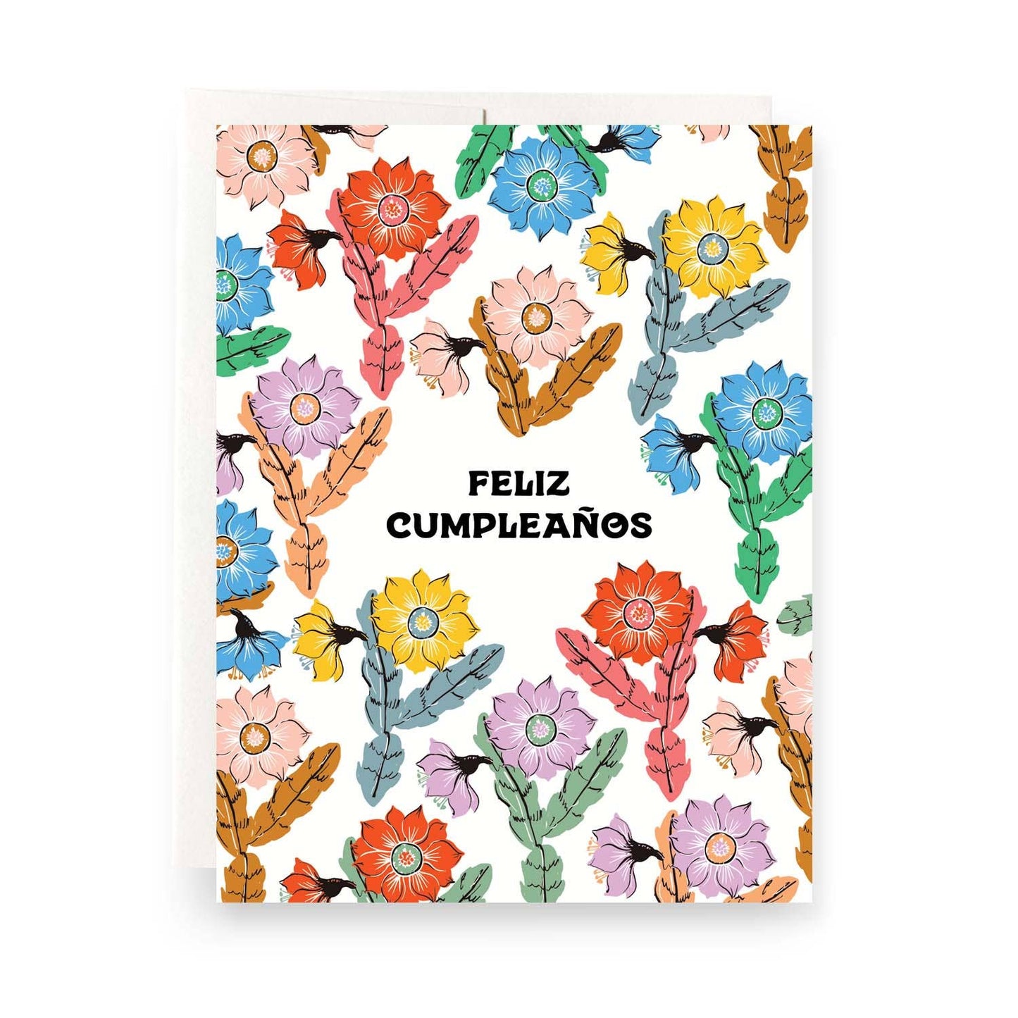 Tarjeta de felicitación con orquídea, cactus y feliz cupleanos