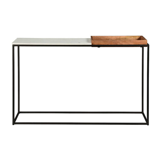 Marble & Metal Console Table with Wood Tray