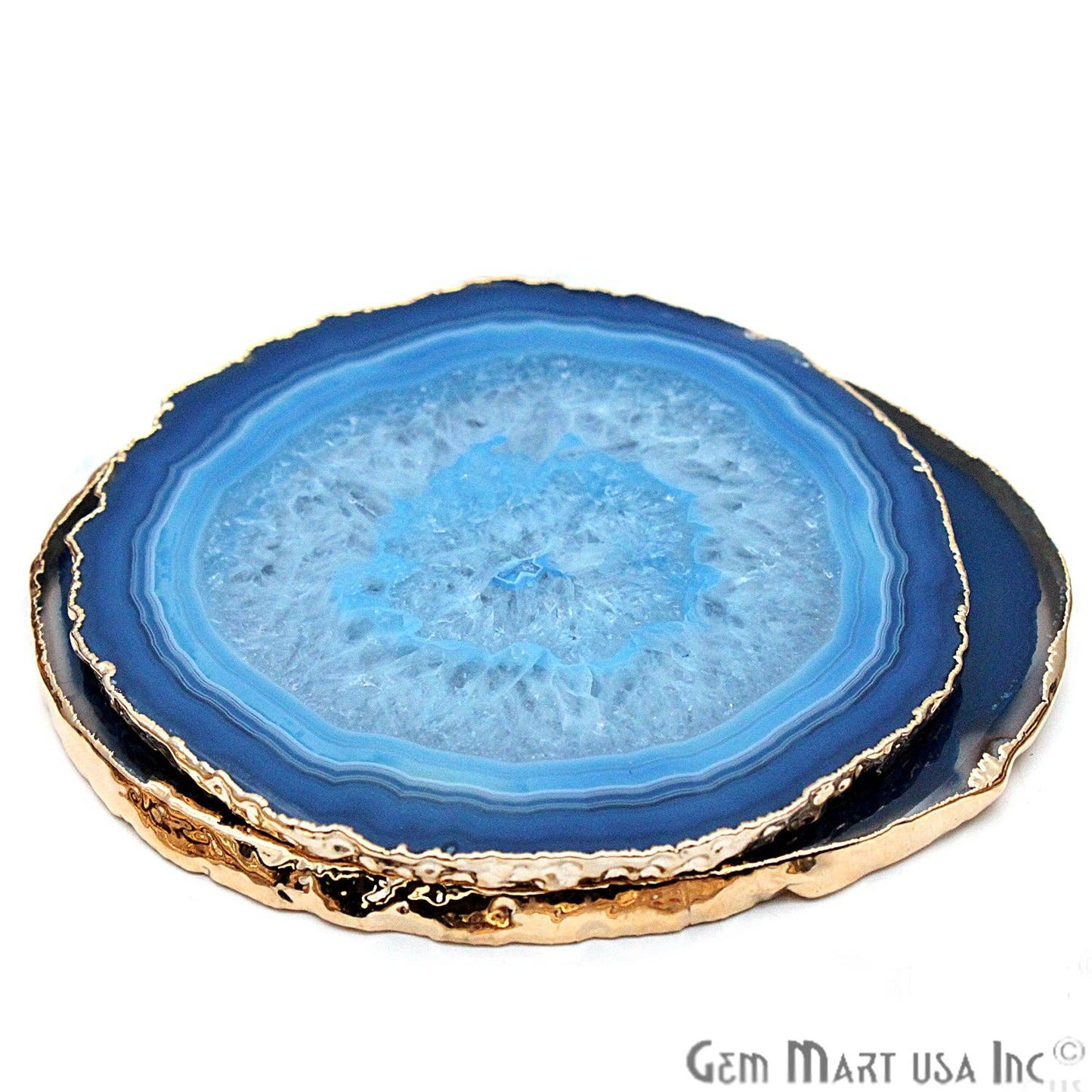 Natural Blue Agate Coaster Set Drinkware Electroplated Edge