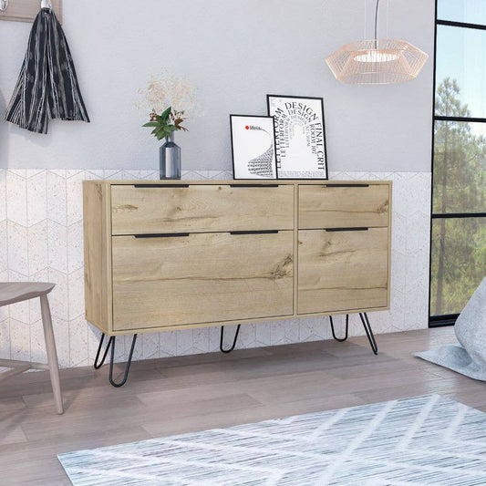 Skyoner Double Dresser, Hairin Legs, Light Oak Finish