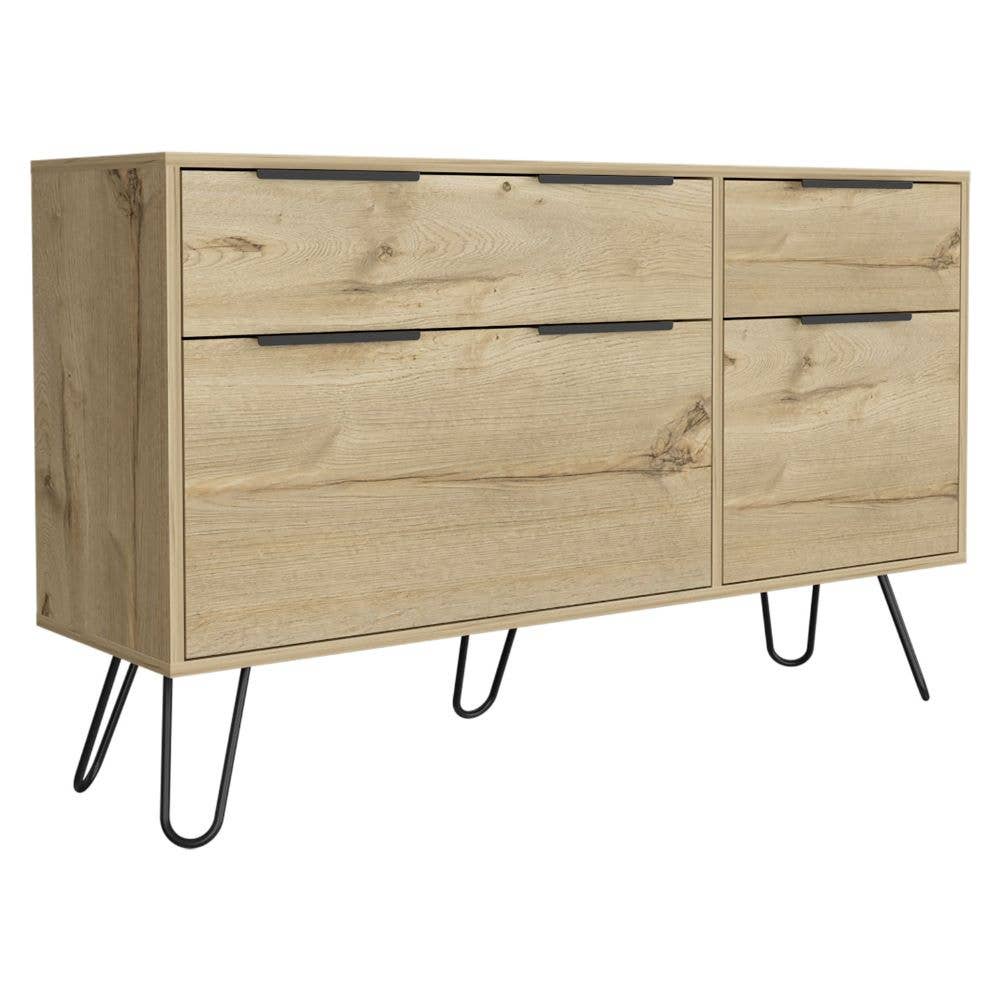 Skyoner Double Dresser, Hairin Legs, Light Oak Finish